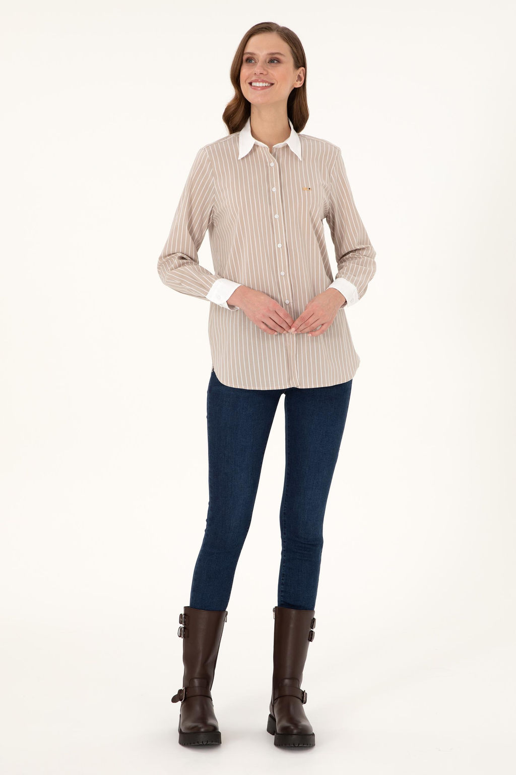 Женская рубашка песочного цвета с длинным рукавом Неожиданная скидка в корзине - U.s. polo assn фото 4