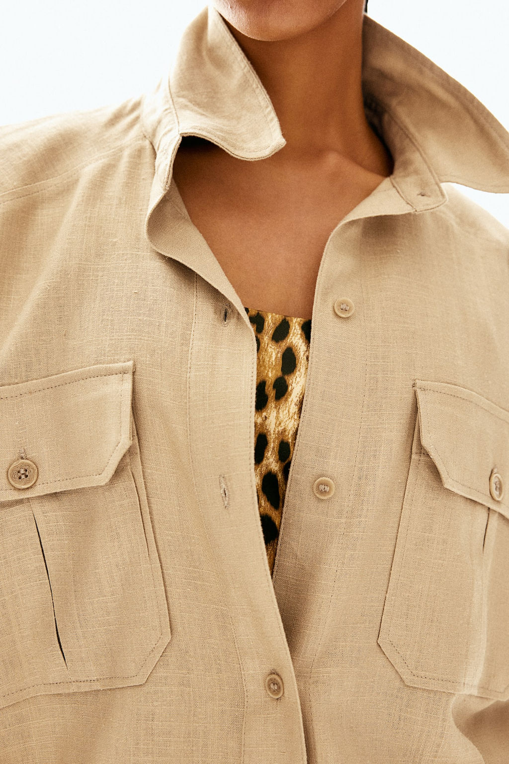 Camisa cargo oversize en mezcla de lino - H&m фото 3