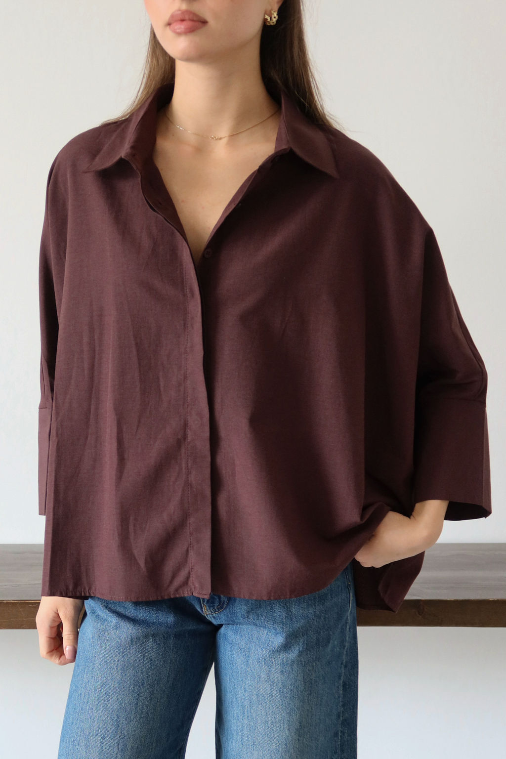 Beyaz Genis Mansetli Oversize Dokuma Gomlek TWOAW26GO00130