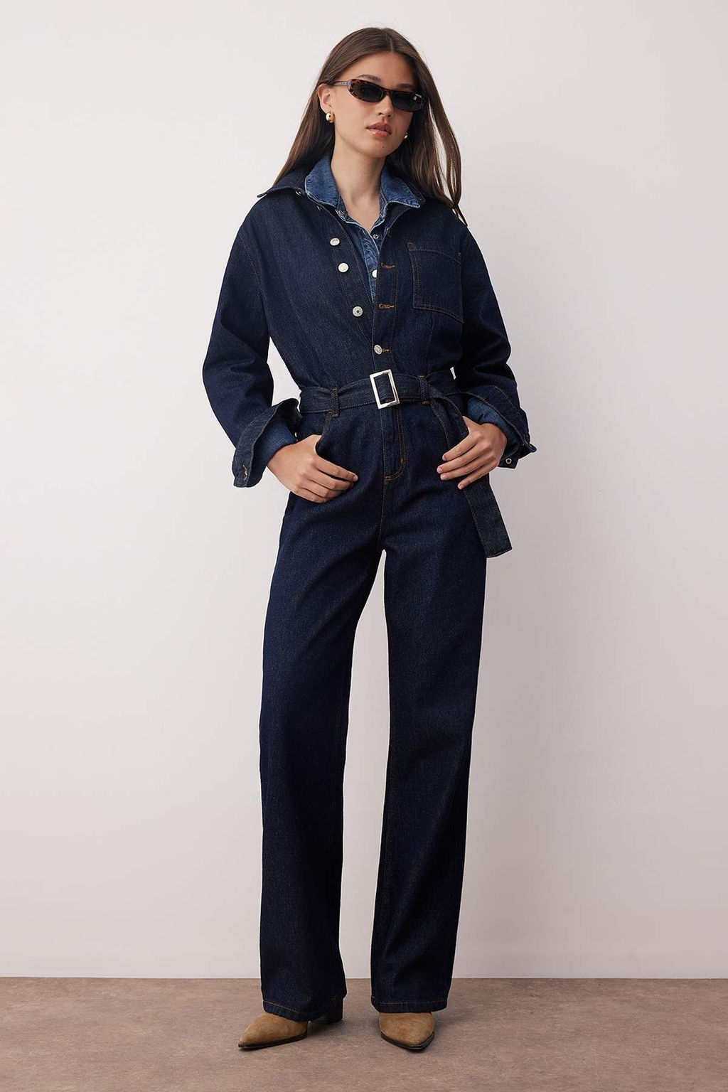 Koyu Mavi Genis Paca Denim Tulum TWOAW26TU00003