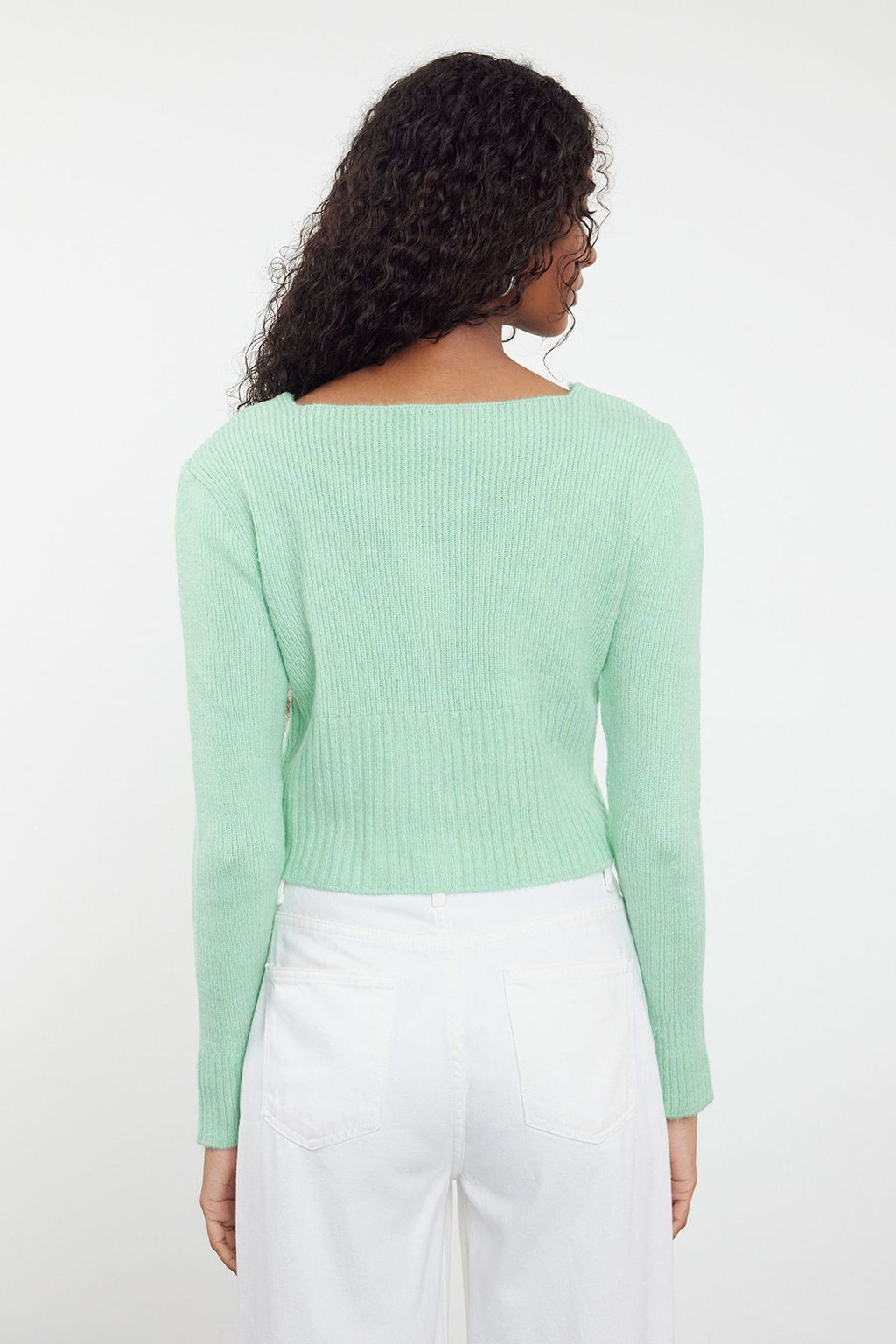 TRENDYOLMILLA Ekru Crop Kare Yaka Triko H?rka TWOAW25HI00178 фото 5