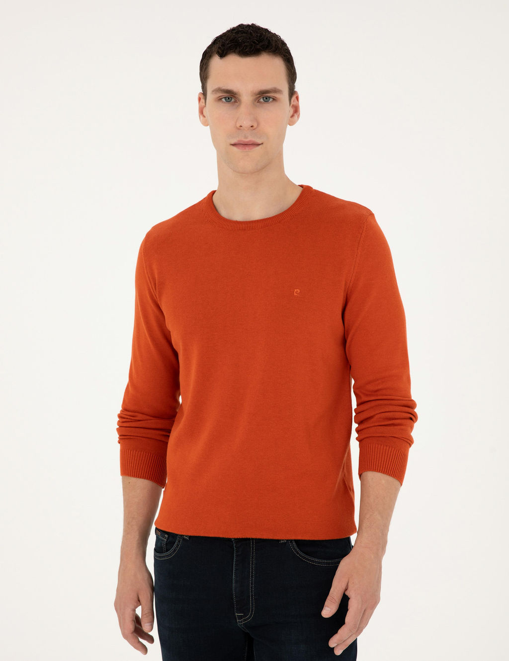 Turuncu Slim Fit Bisiklet Yaka Basic Triko Kazak - Pierre cardin фото 3