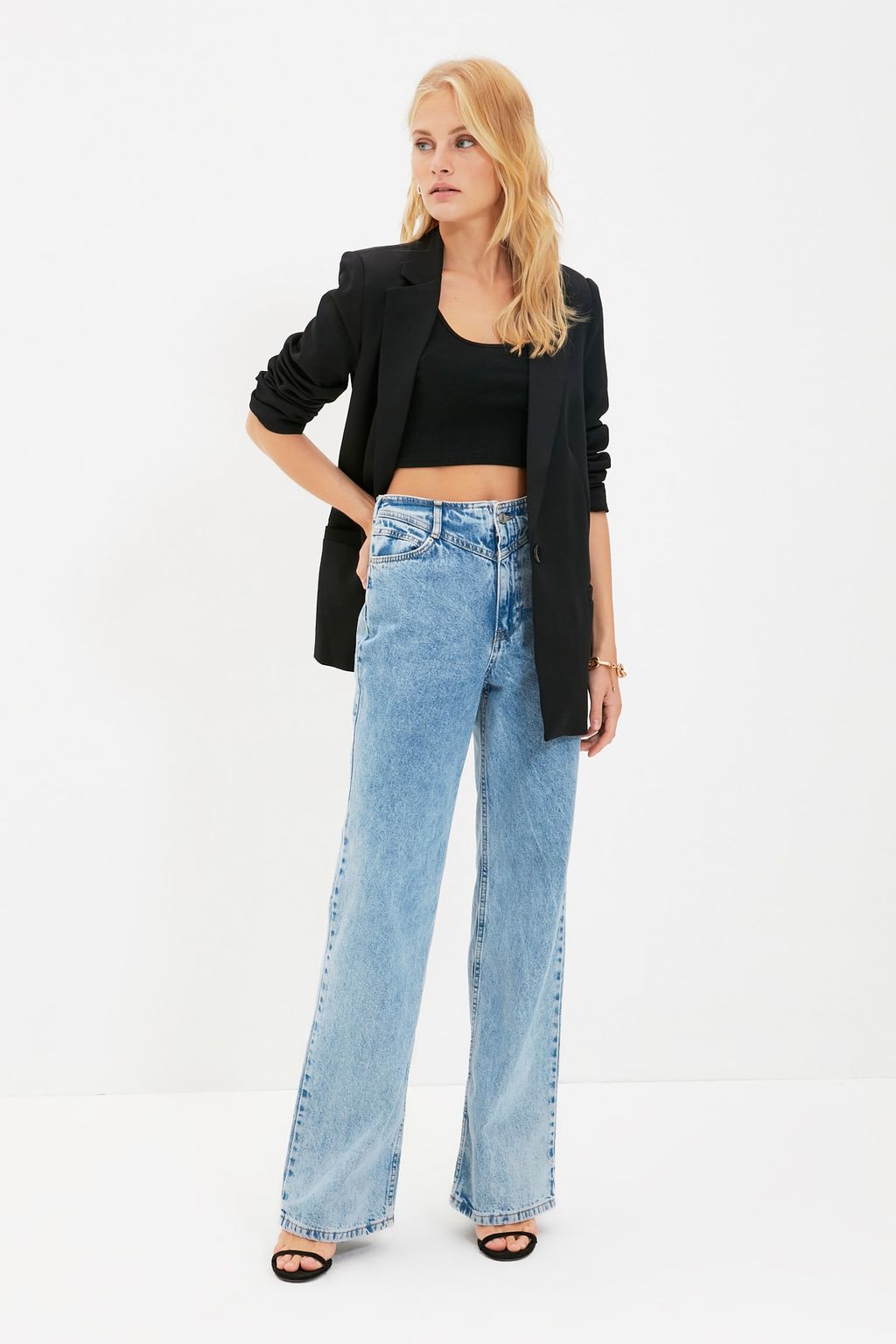 Siyah Regular Astar Detayl? Dokuma Blazer Ceket TWOAW20CE0316