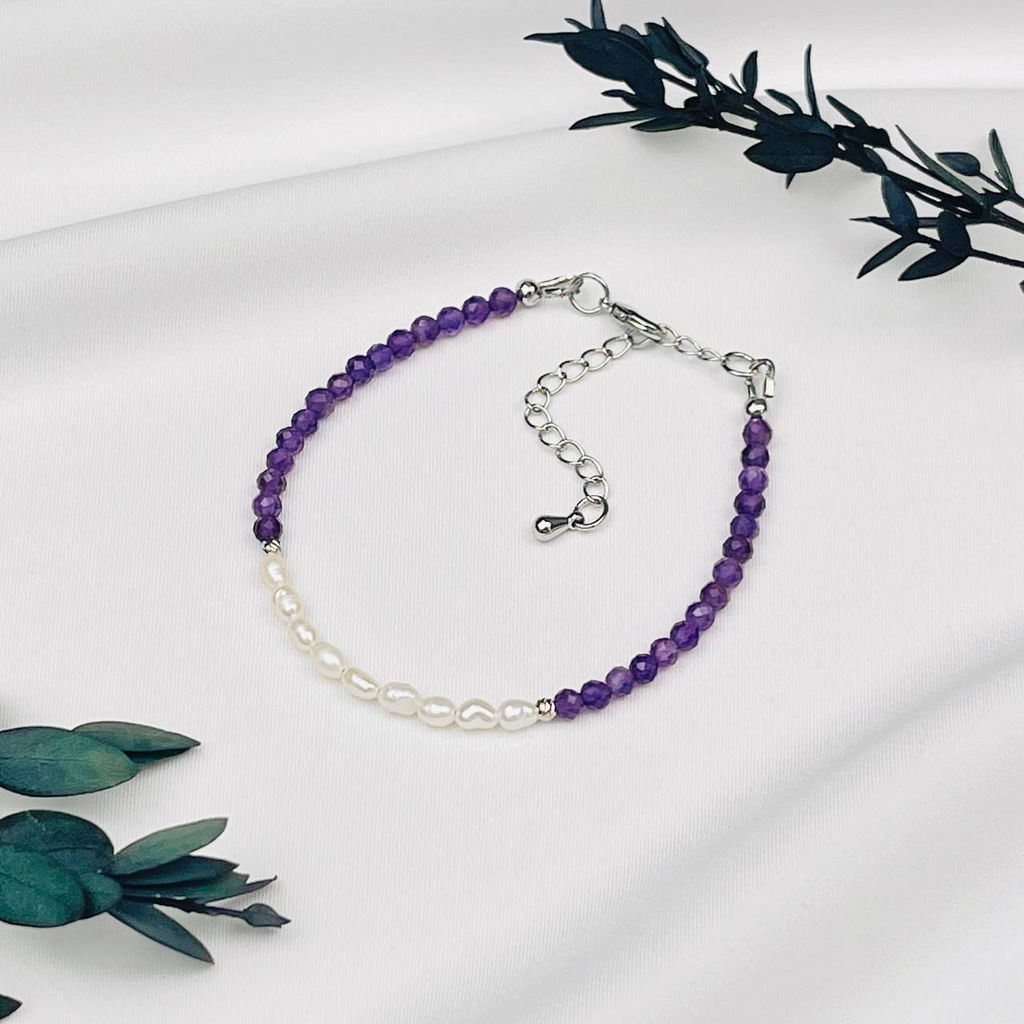 Браслет из Аметиста и Жемчуга 19 см +