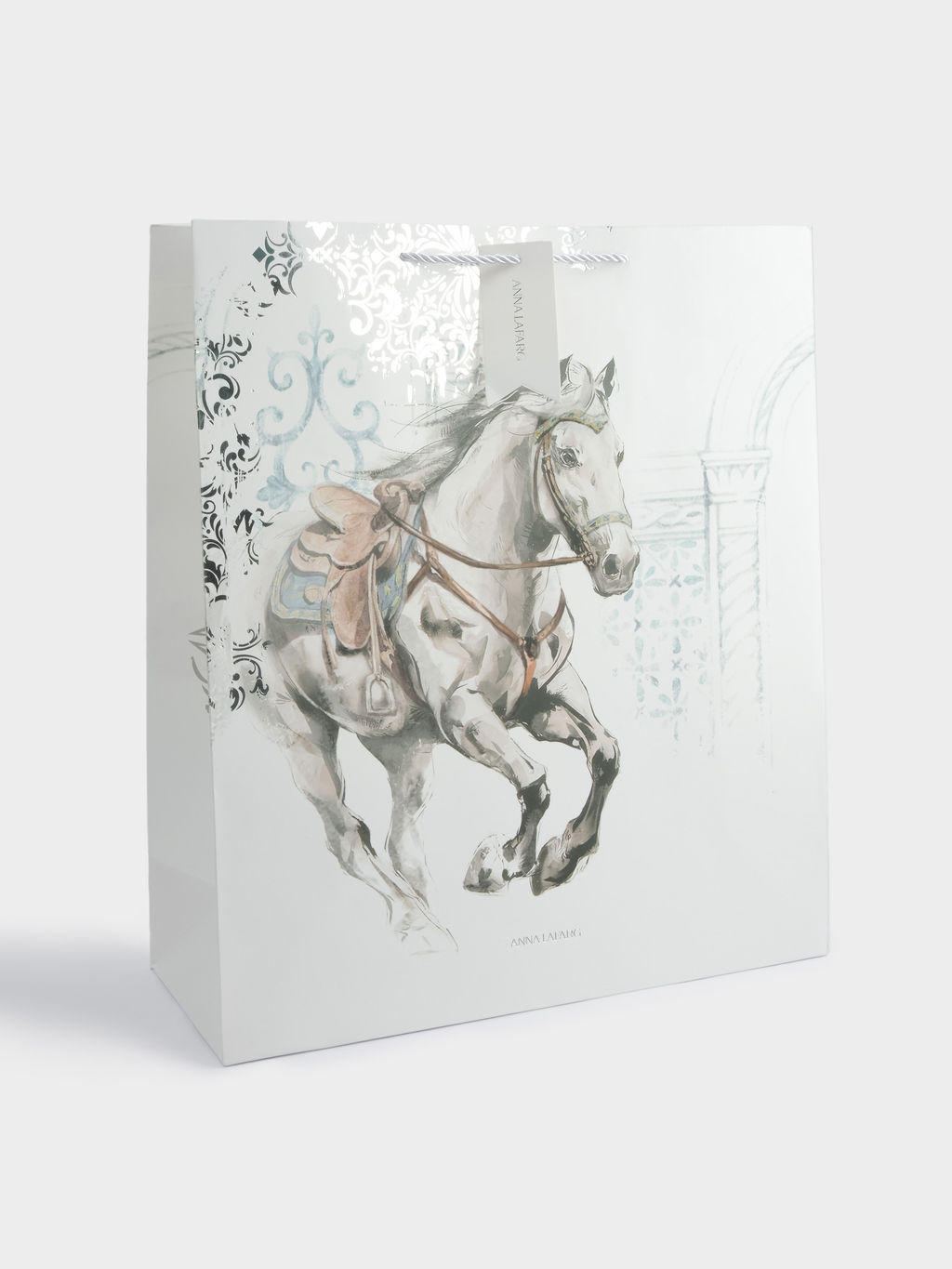 Пакет подарочный, 42х48 см, бумага, белый, Конь, White horse