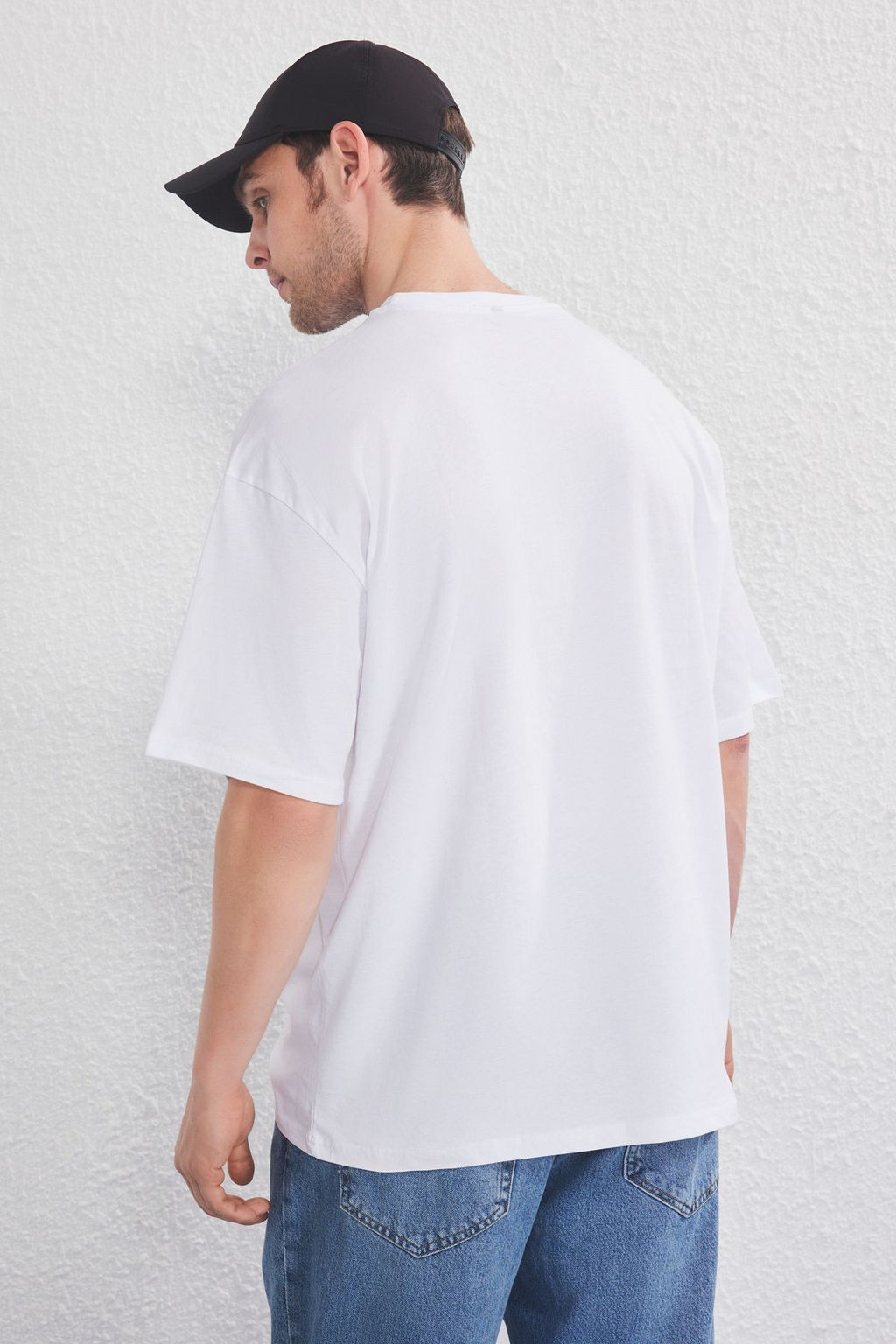 TRENDYOL MAN Beyaz-Siyah Oversize/Genis Kesim 2li Paket Kartal Bask?-Duz %100 Pamuk T-Shirt TMNSS25TS00214 - Trendyolmilla фото 3