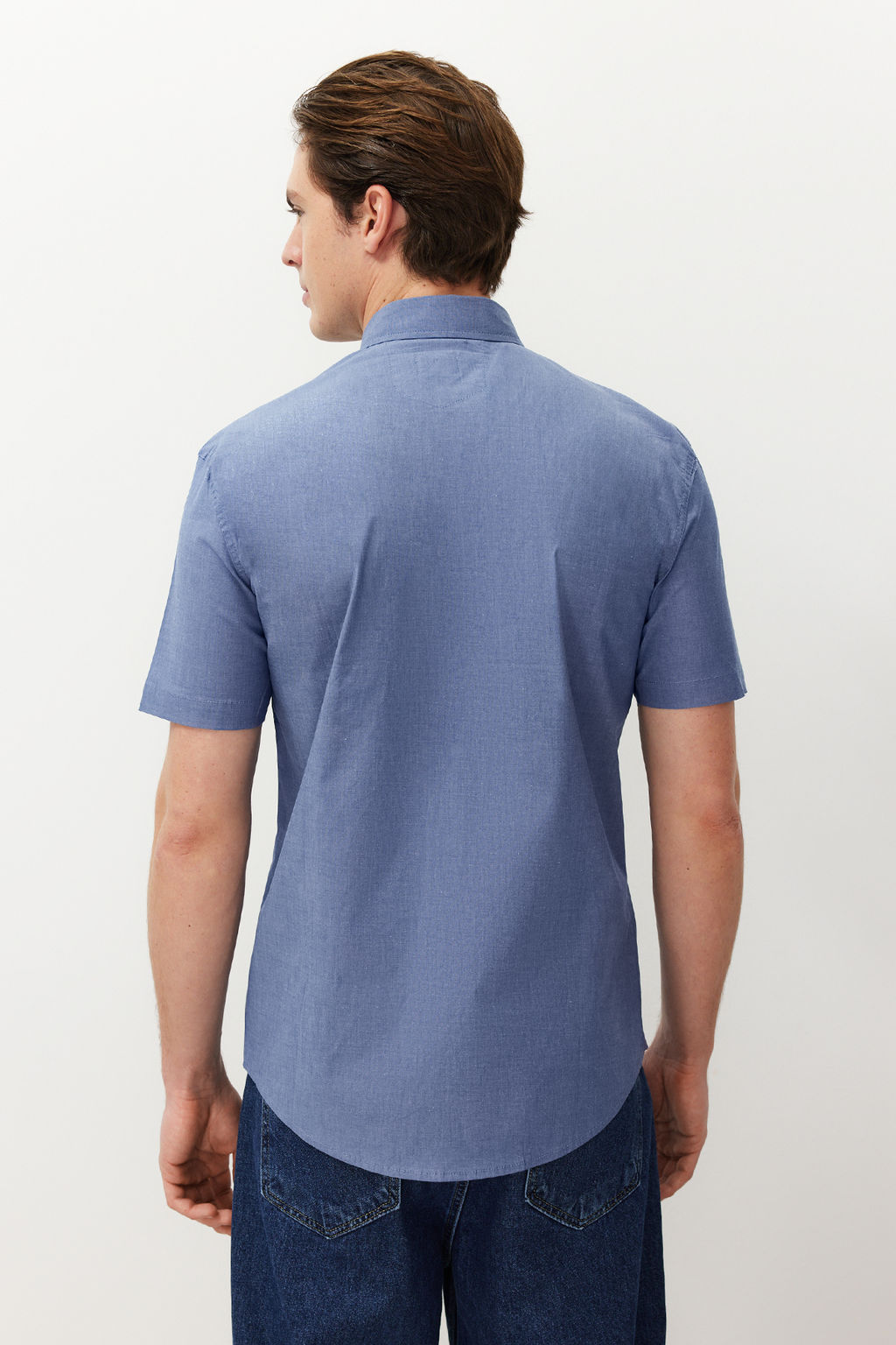 Lacivert Slim Fit K?sa Kollu Gomlek TMNSS24GO00065 - Trendyolmilla фото 4