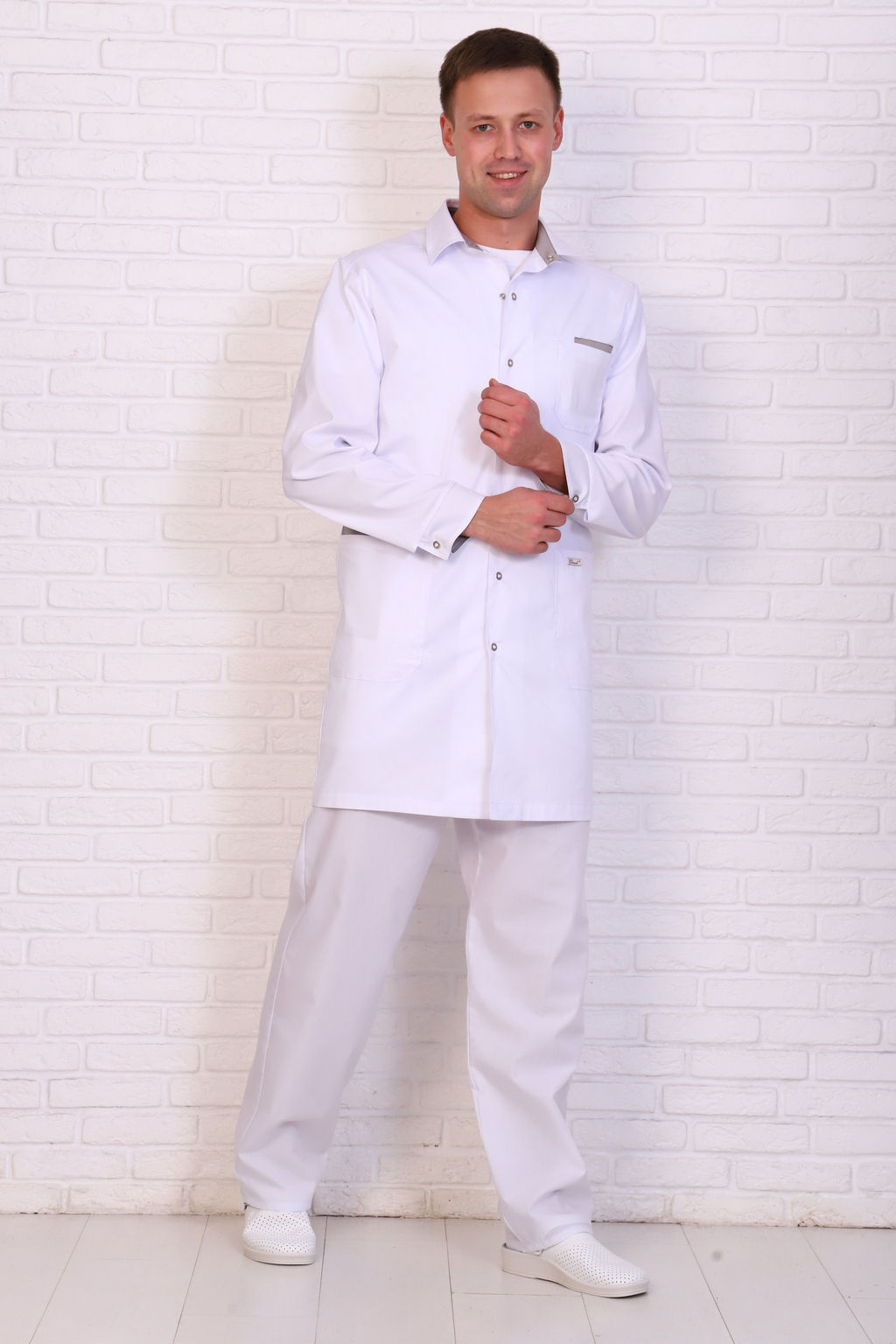 Халат мужской 236 CVC. Цвет: белый и серый - Стильб фото 5