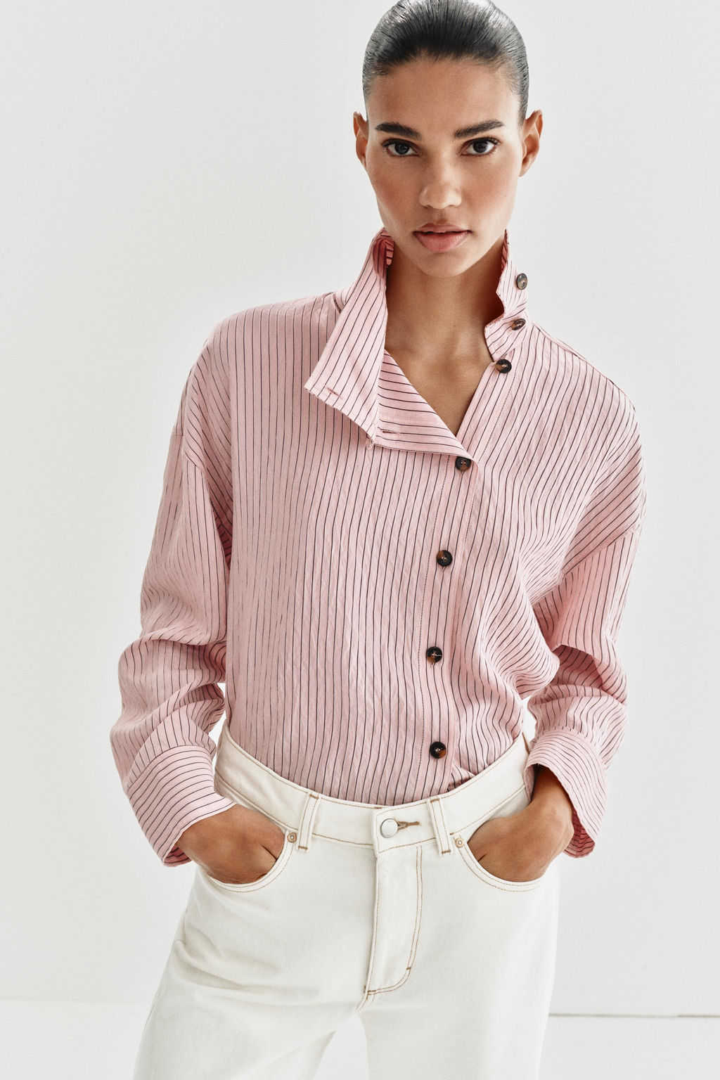 CAMISA CUELLO SUBIDO RAYAS / Rosa - Zara фото 6