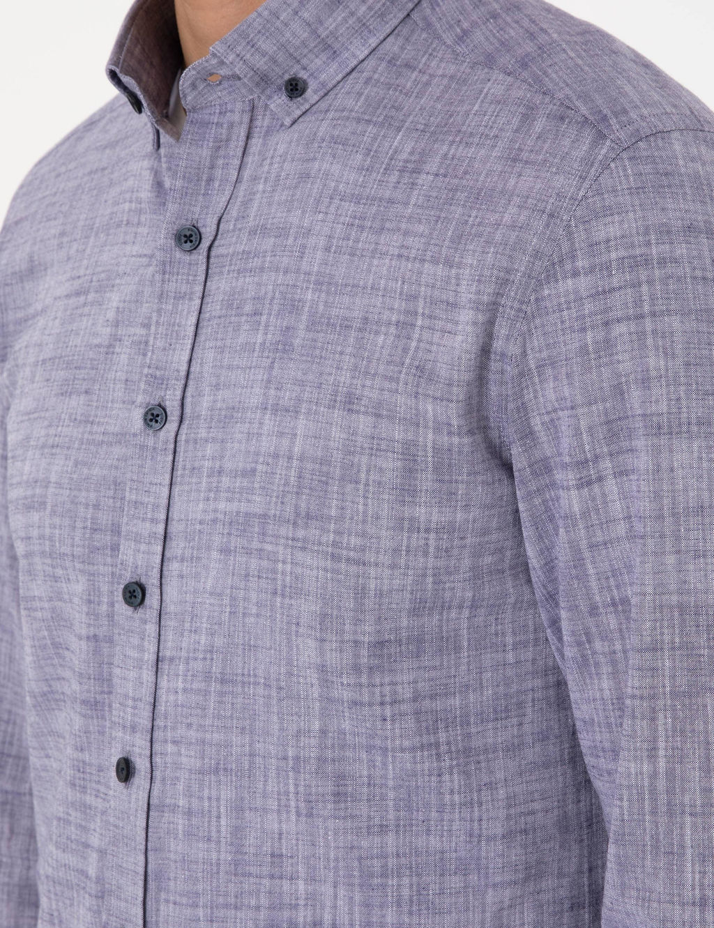 Lacivert Keten G_r_n_ml_ Slim Fit Uzun Kollu G_mlek