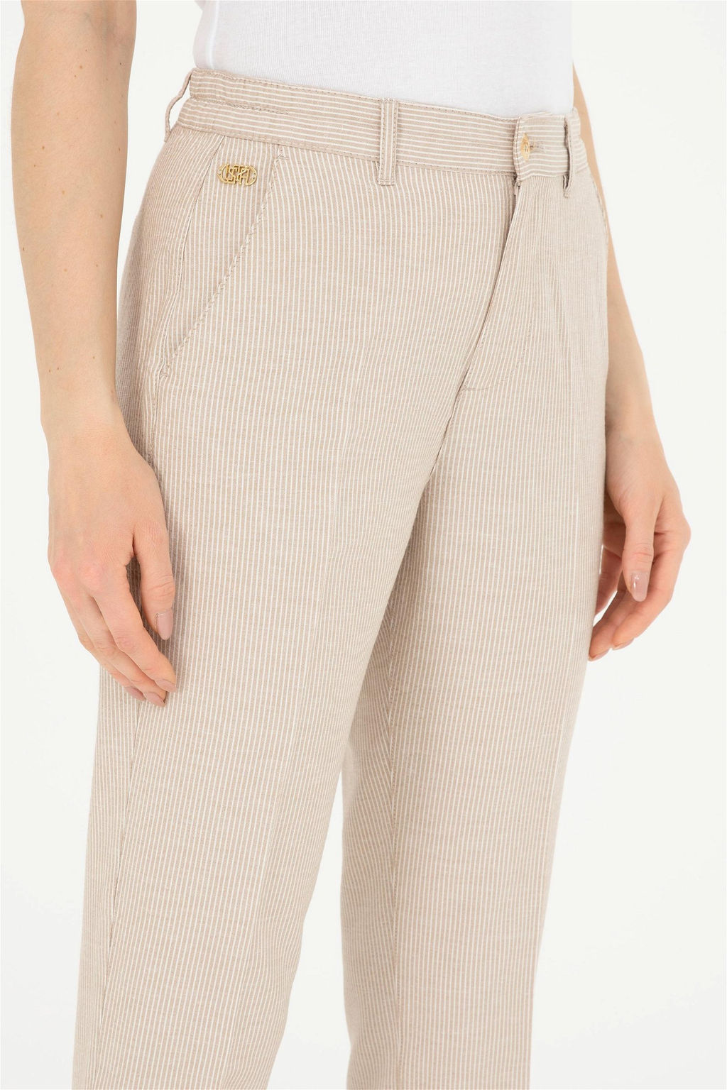 Женские брюки песочного цвета из парусины - U.s. polo assn фото 12