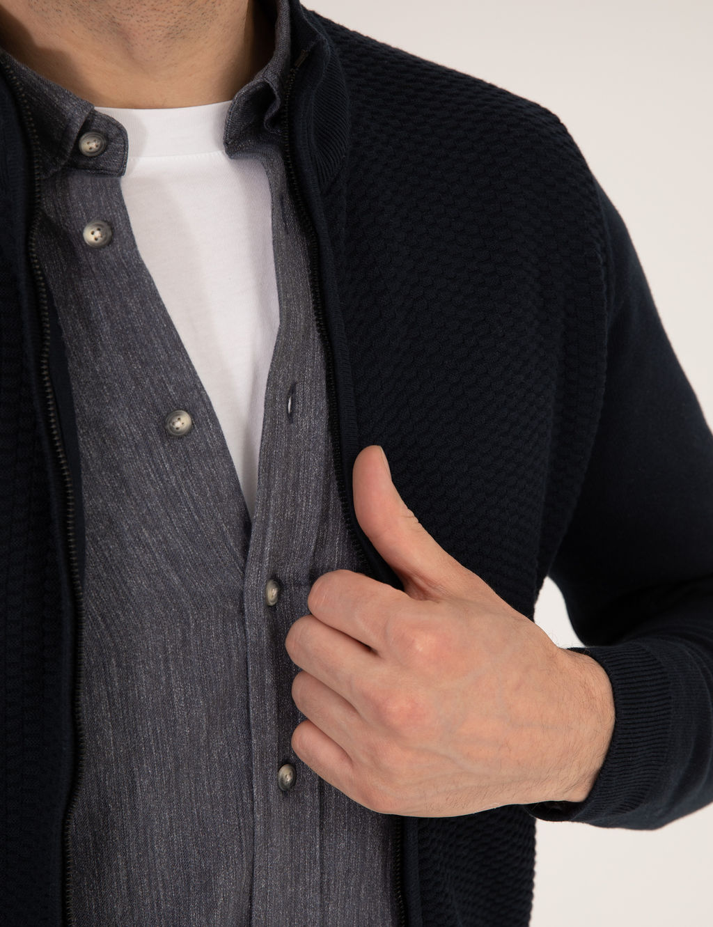 Lacivert Slim Fit Fermuarl_ Triko H_rka