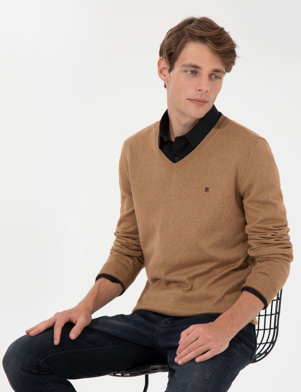 Camel Melanj Slim Fit V Yaka Basic Triko Kazak - Pierre cardin фото 2