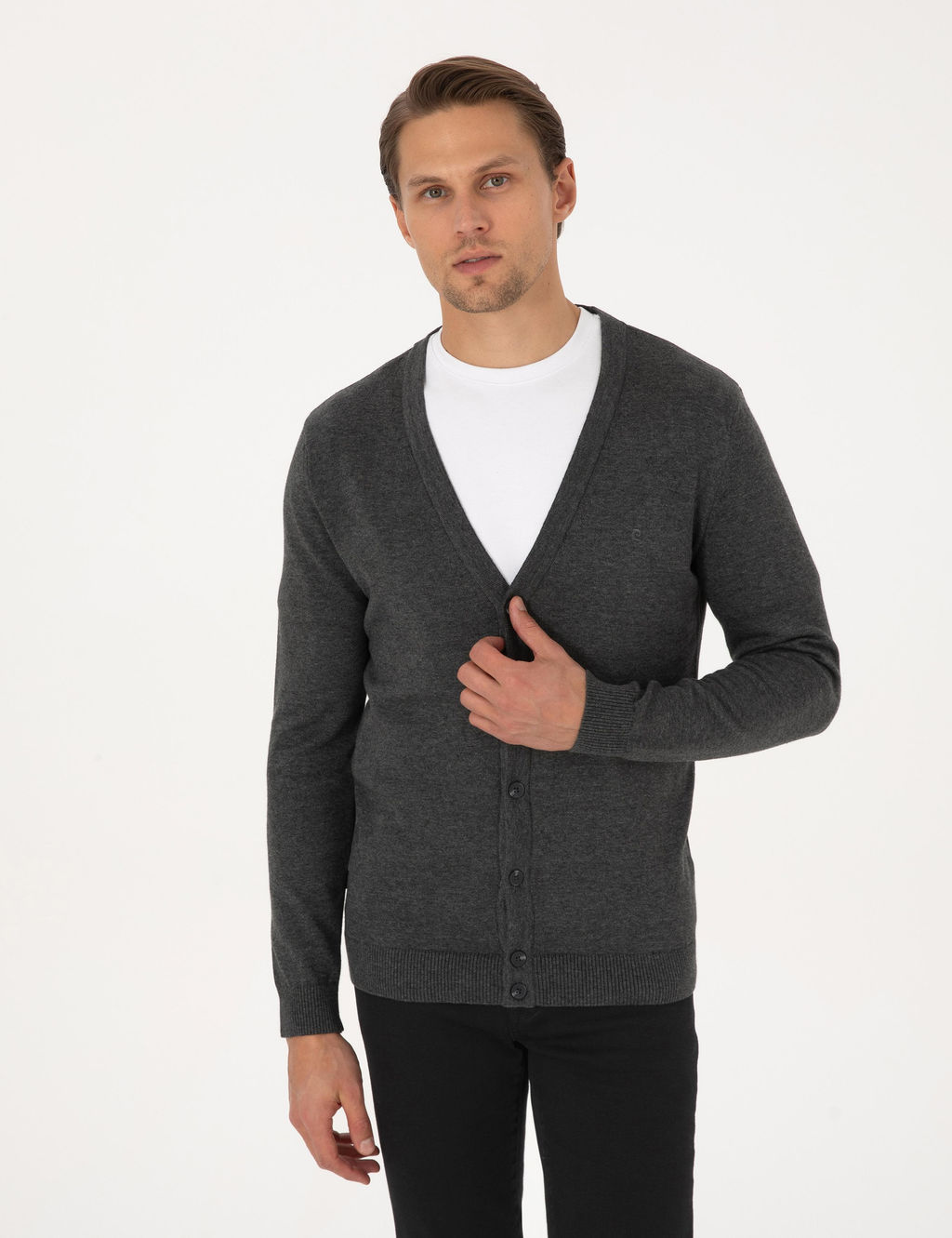 Koyu Gri Melanj Slim Fit Basic D__meli Triko H_rka - Pierre cardin фото 3