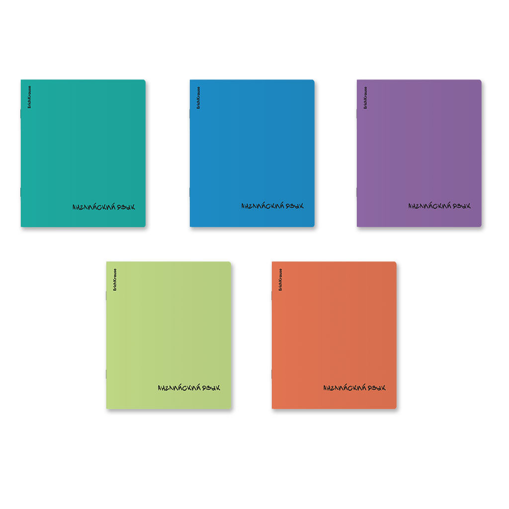 АКЦИЯ Цена за 5 шт. Тетрадь общая ученическая с пластиковой обложкой на скобе ErichKrause Pulse, Английский язык, 48 листов, клетка_MIX-PACK