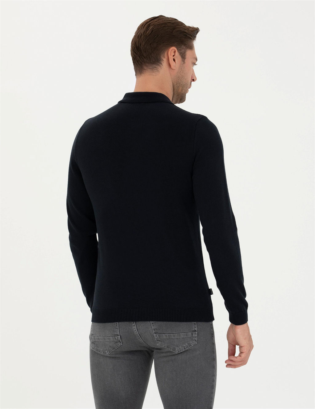 Lacivert Slim Fit Polo Yaka Basic Triko Kazak