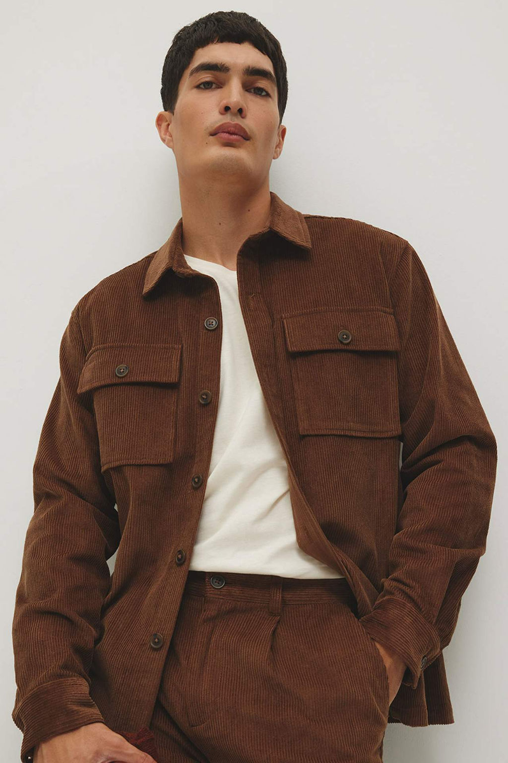 Regular Fit Polo Yaka Fitilli Kadife Uzun Kollu Gomlek Ceket - Defacto фото 2