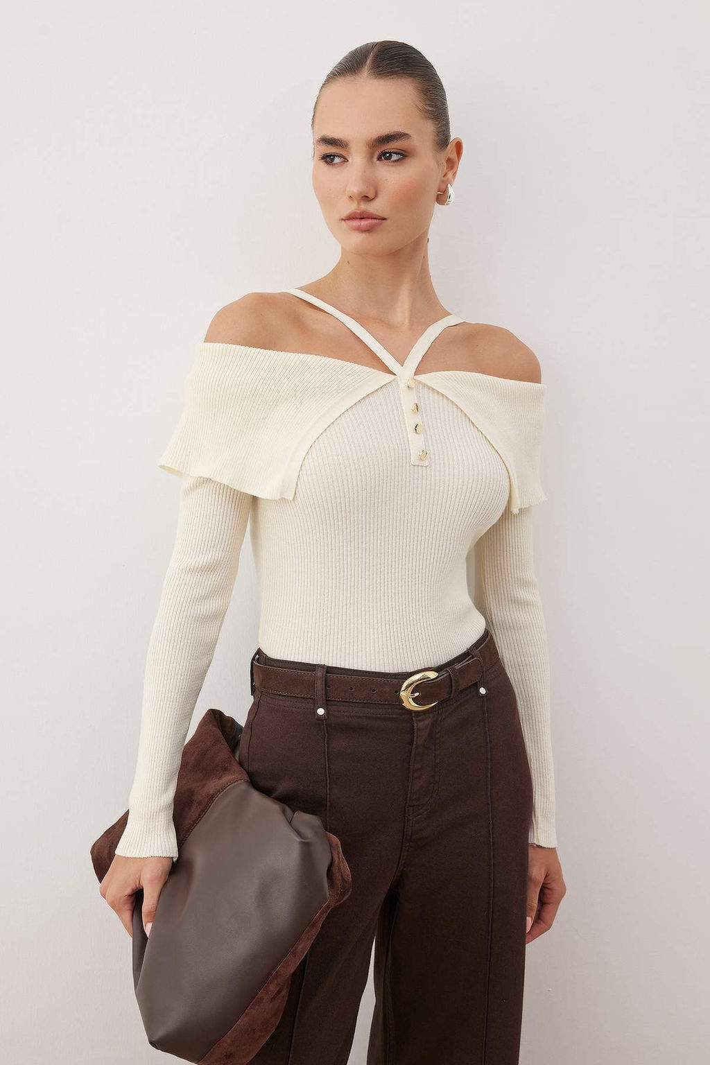 Bordo Premium Iplik/Ozel Iplik Carmen Boyundan Ask?l? Triko Kazak TWOAW26KZ00076 - Trendyolmilla фото 23