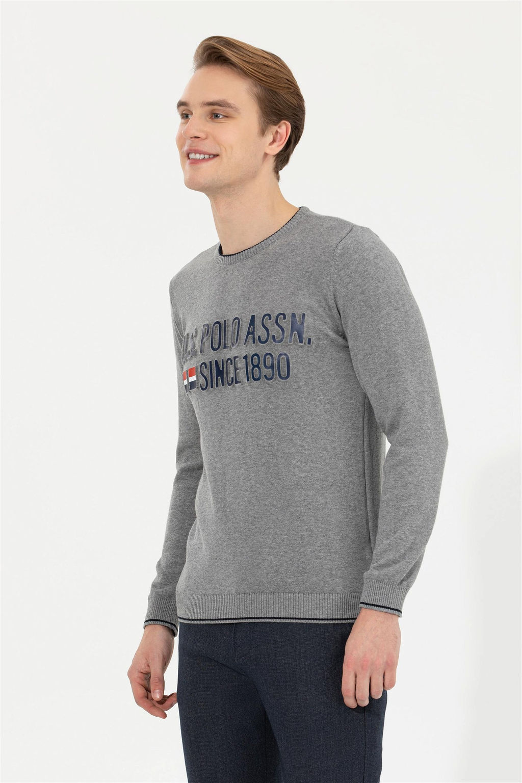 Мужской серый меланжевый трикотаж с круглым вырезом Неожиданная скидка в корзине - U.s. polo assn фото 3