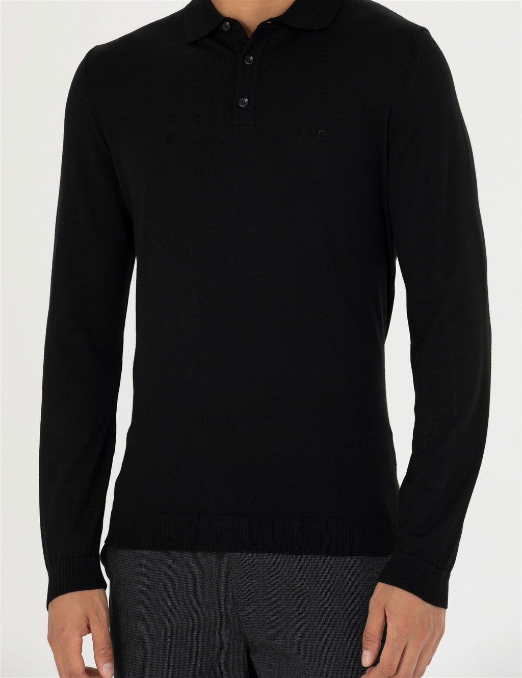 Siyah Regular Fit Polo Yaka Y_n Kar___ml_ Basic Triko Kazak