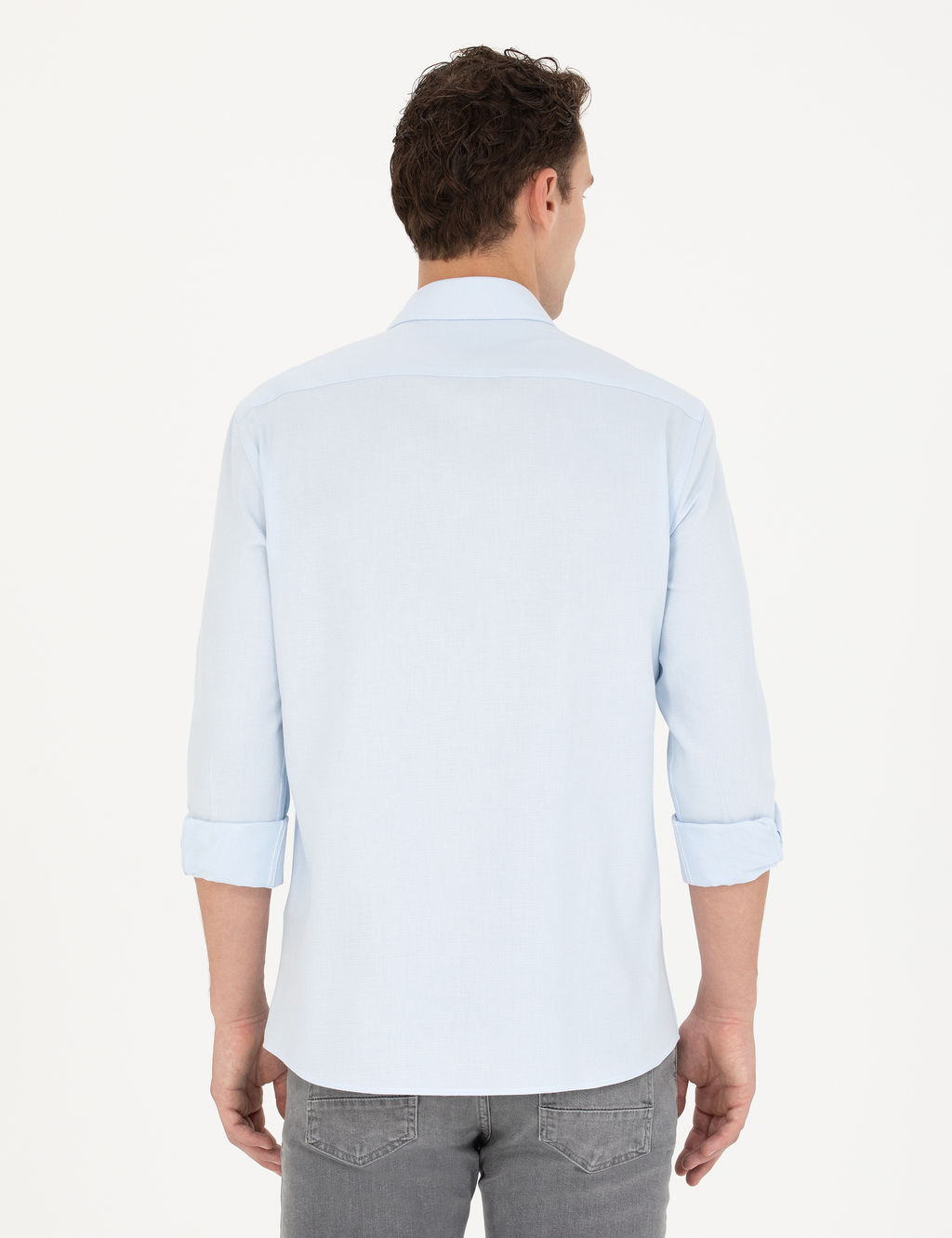 A__k Mavi Slim Fit Uzun Kollu G_mlek