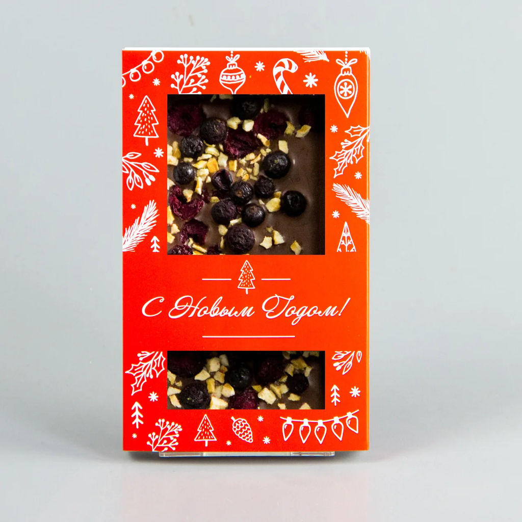 Молочный шоколад с вишней, смородиной и абрикосом, красная коробочка #13, 85гр