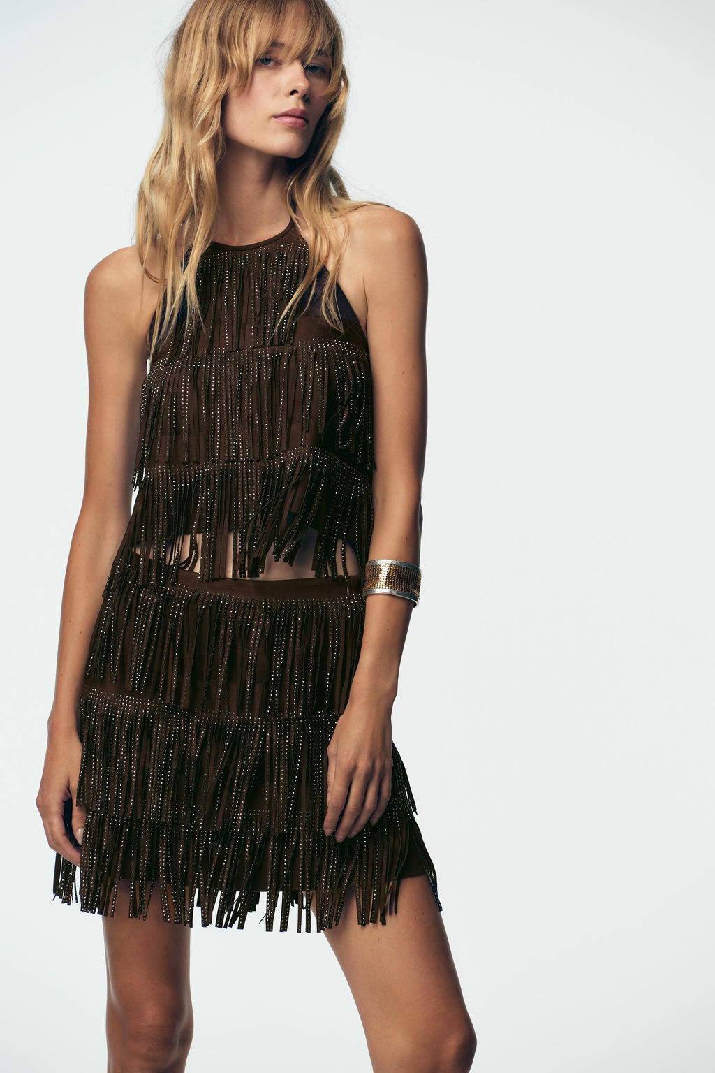 SPARKLY FAUX SUEDE EFFECT FRINGED TOP - Zara фото 14