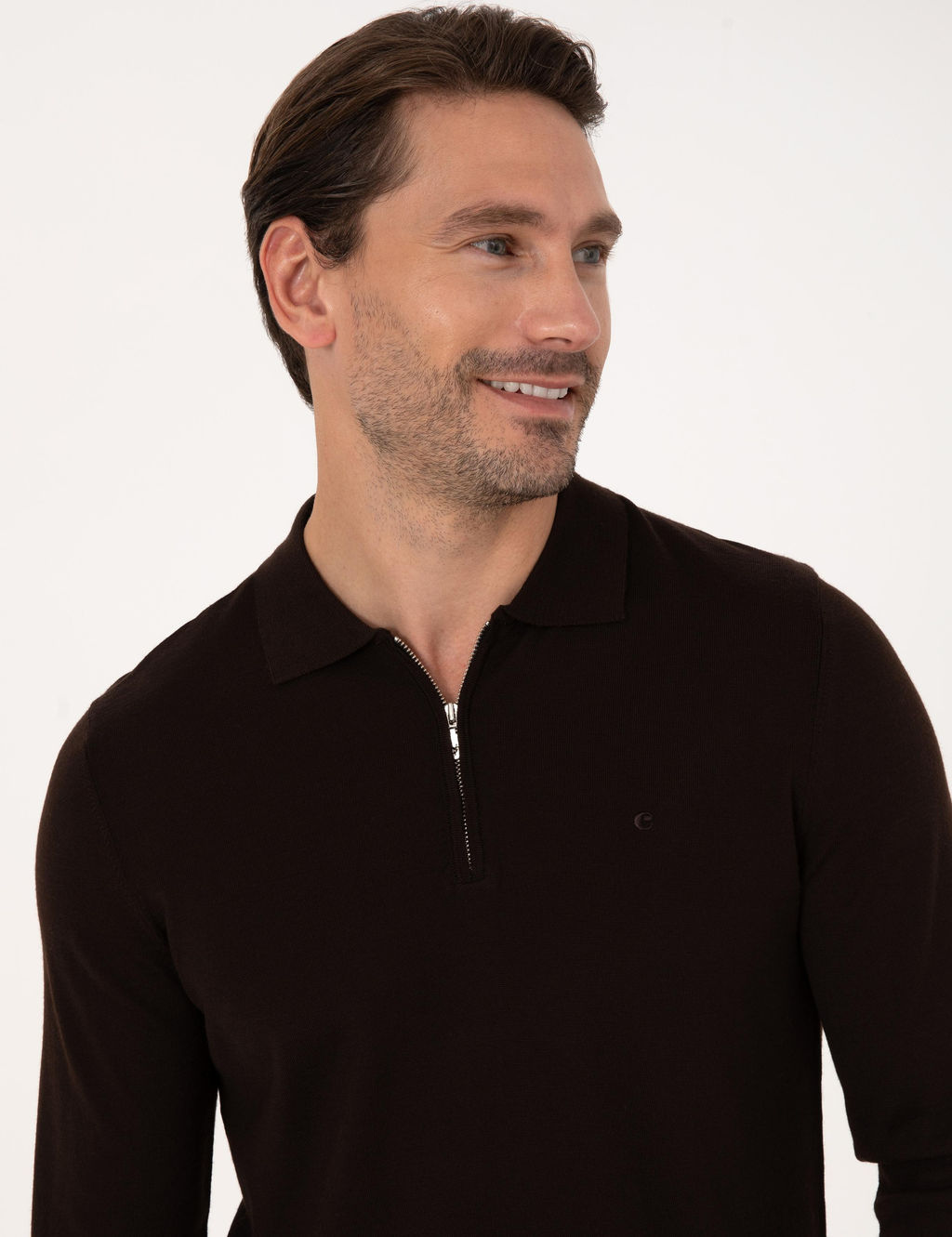 Kahverengi Slim Fit Pamuk Kar___ml_ Bisiklet Yaka Basic Triko Kazak - Cacharel фото 2