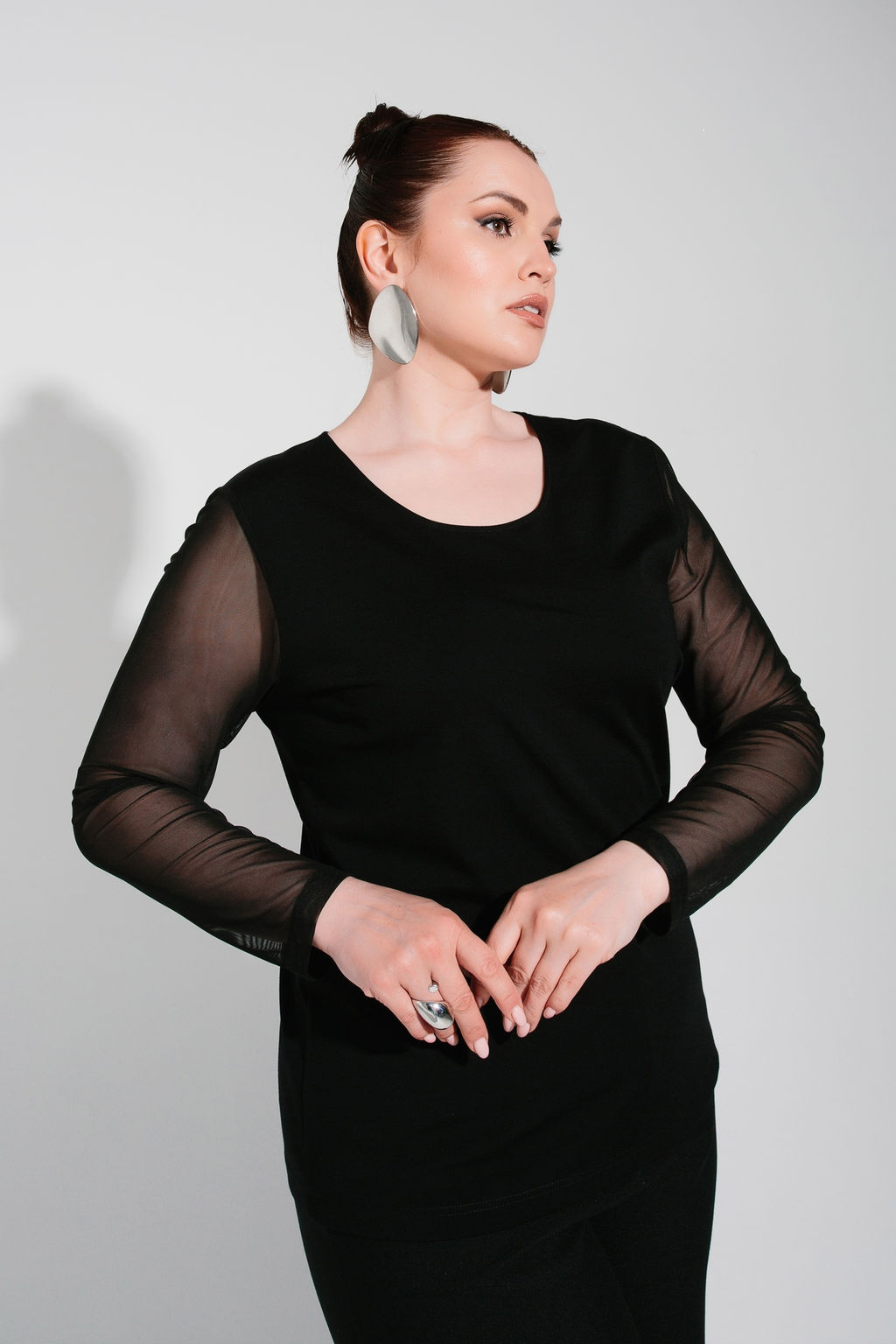 Сетка+ трикотажная вискоза лонгслив джемпер блуза