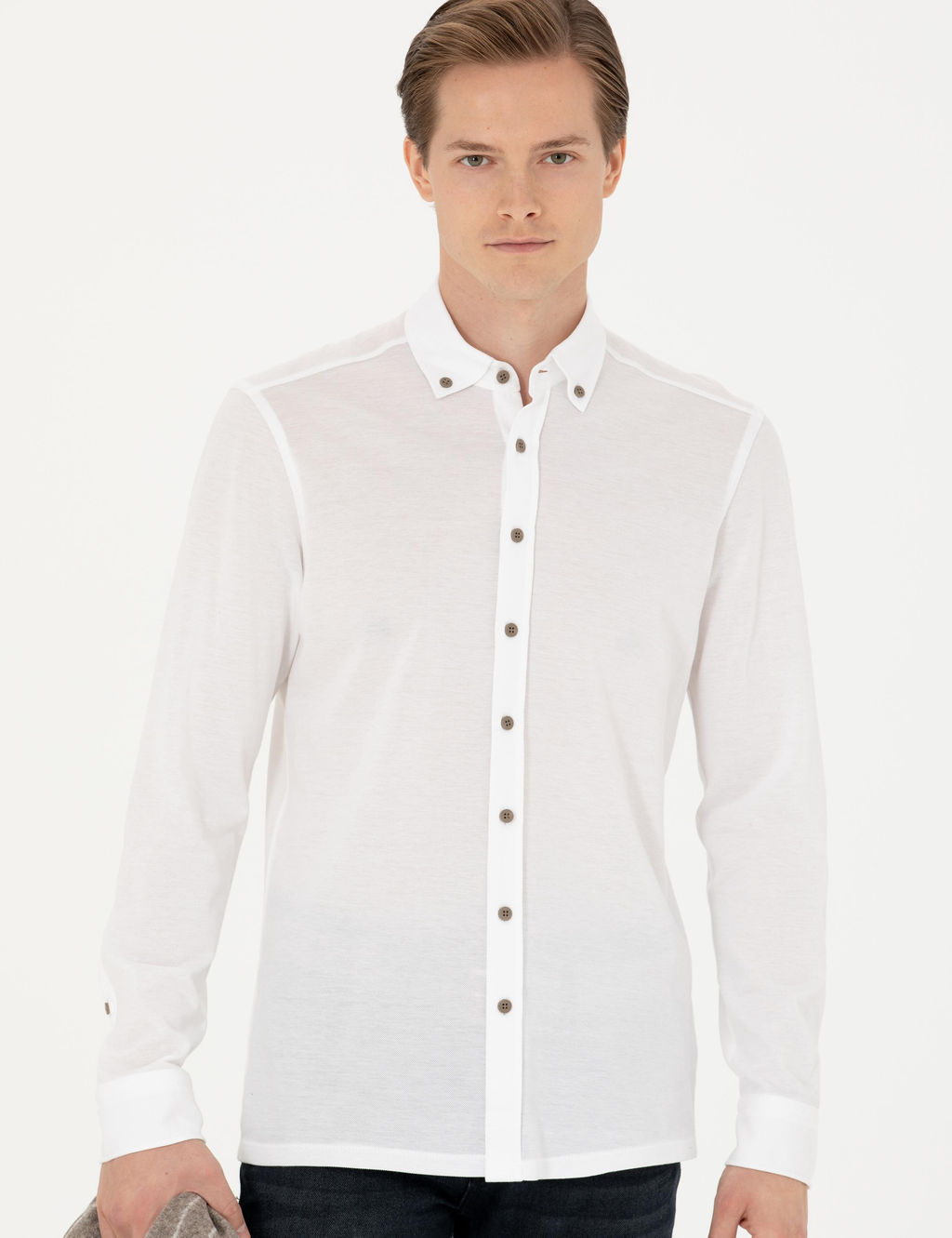 Beyaz Slim Fit Uzun Kollu G_mlek