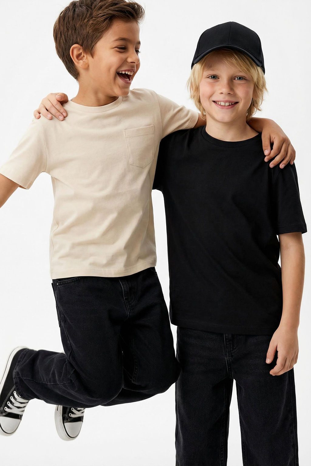Siyah-Bej 2li Erkek Cocuk %100 Pamuk Basic K?sa Kol Orme T-Shirt TKDSS25TS00018 - Trendyolmilla фото 7