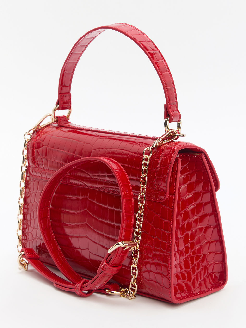 Женская сумка с ручками LOVE MOSCHINO CHAIN DETAIL CROCO Артикул 4192183, рубиновый  фото 4