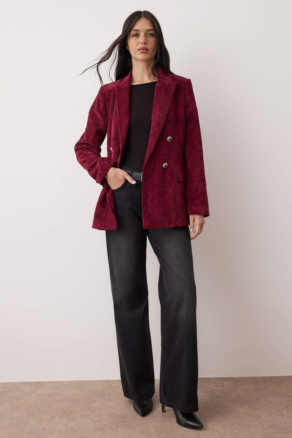 Gul Kurusu Kruvaze Kapama Regular/Normal Kal?p Fitilli Kadife Blazer Ceket TWOAW26BC00031 - Trendyolmilla фото 6