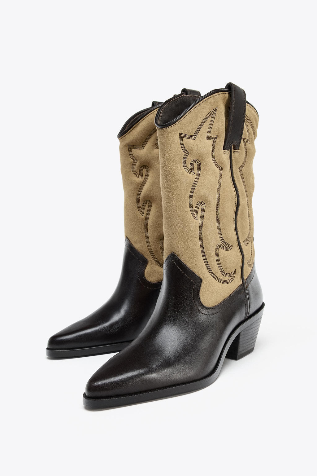 COMBINED LEATHER EMBROIDERED BOOTS - Zara фото 6