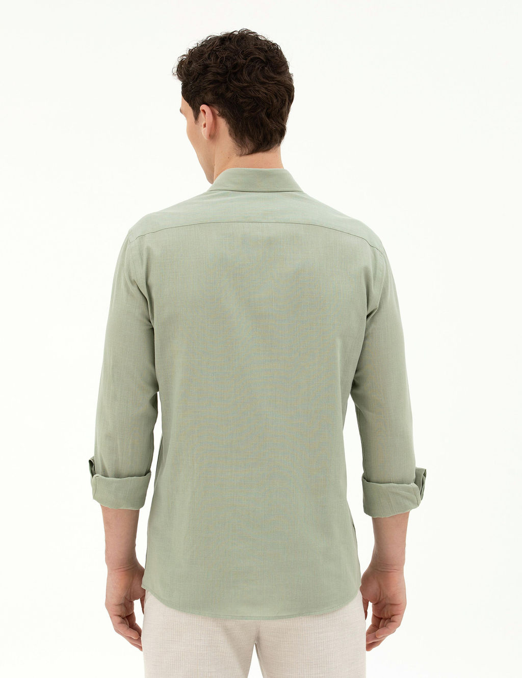 Рубашка Slim Fit зеленая с длинным рукавом
