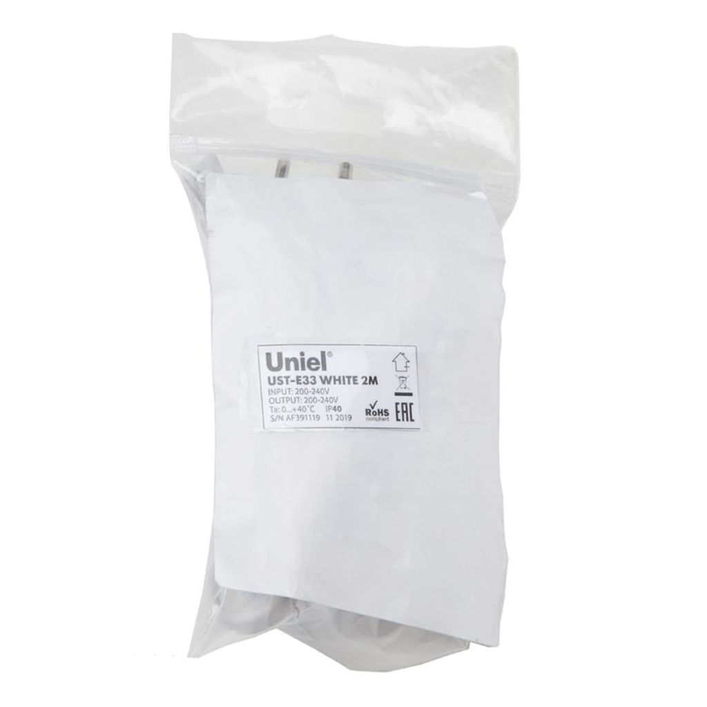 UST-E33 WHITE 2M Таймер с вилкой и разъемом L,N,G для фито светильника, 220В. 150Вт. Провод 2 метра. ТМ Uniel