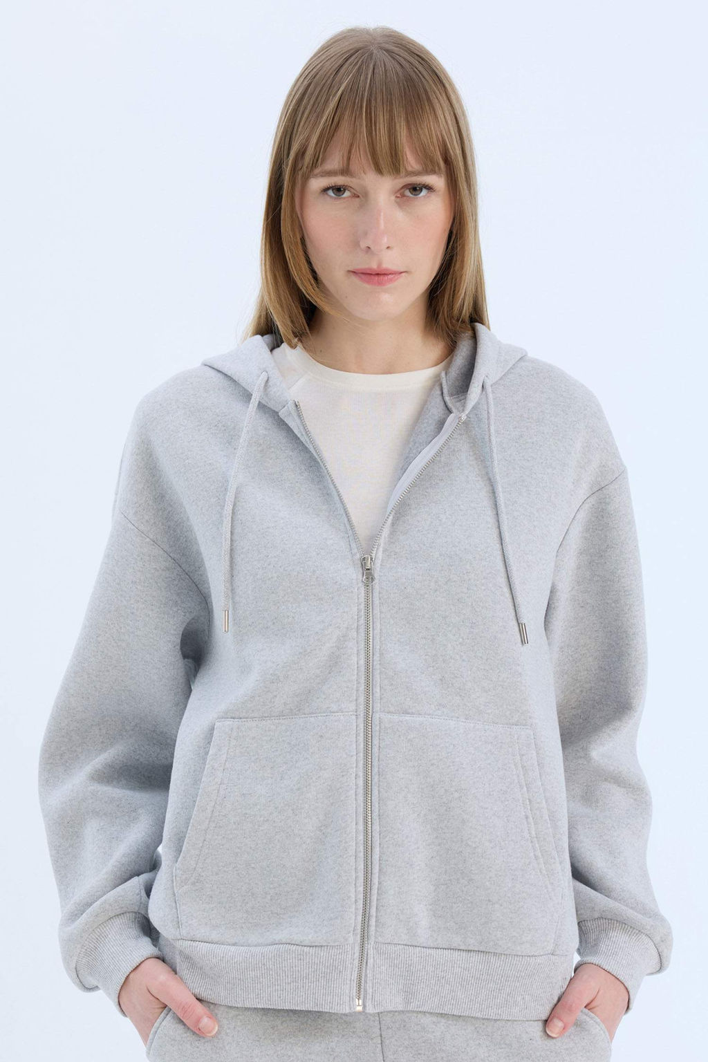 Okula Donus Relax Fit Kapusonlu Kal?n Basic Duz Cepli Fermuarl? Sweatshirt - Defacto фото 4