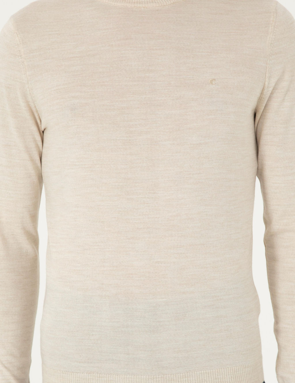 Bej Slim Fit Y_n Kar___ml_ _eyrek Bal_k__ Yaka Basic Triko Kazak