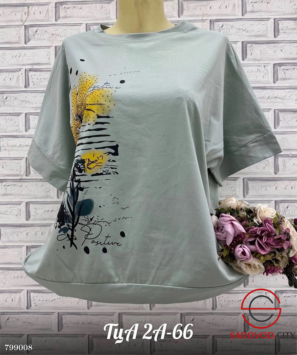 Футболка (сбоку цветы рисунок) - Bruno фото 2