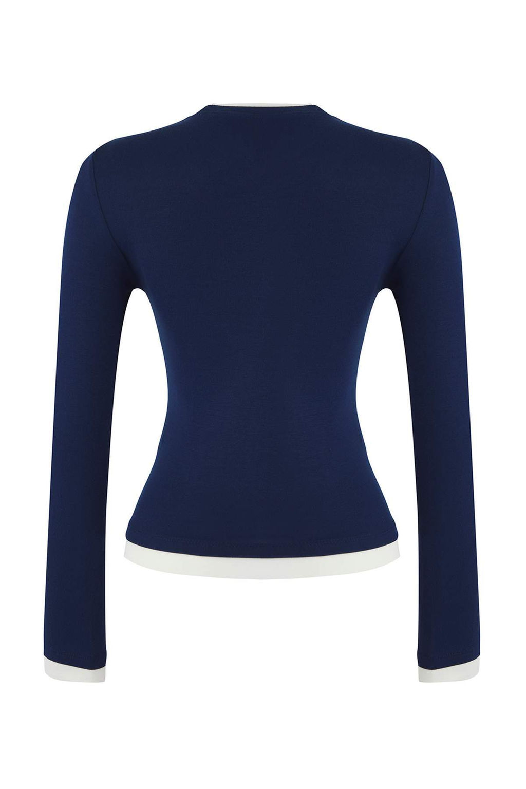 Lacivert Renk Bloklu Fitted/Vucuda Oturan Viskon/Yumusak Kumasl? Esnek Orme Bluz TWOAW25BZ00114