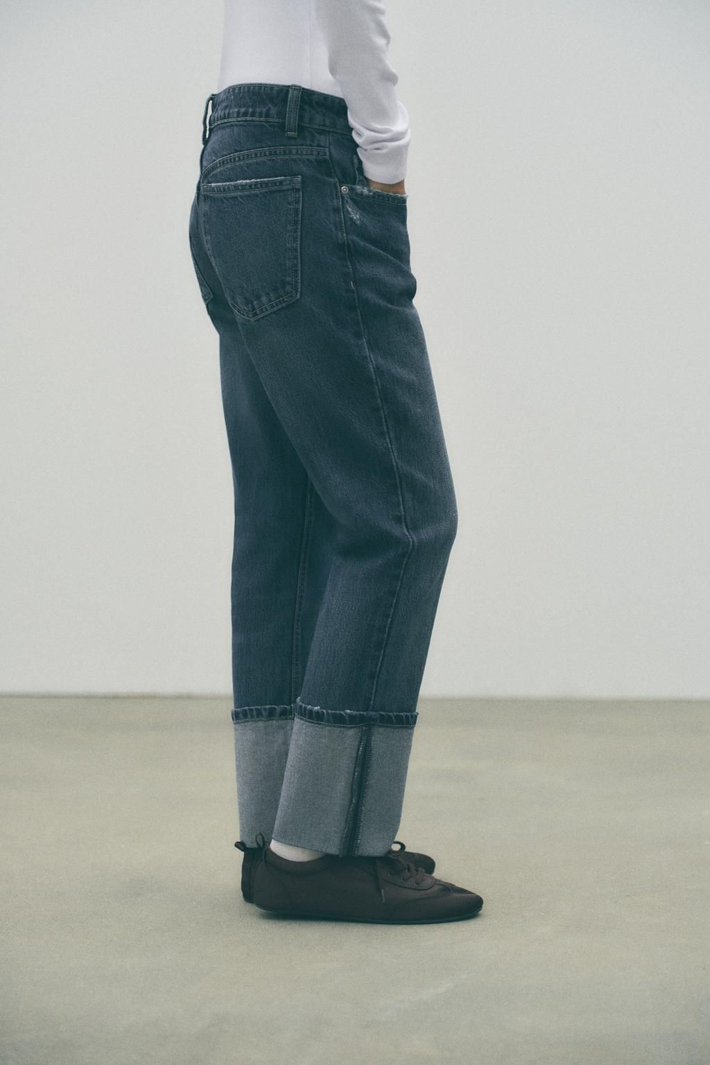 HIGH-WAIST TRF STOVE PIPE FOLDED JEANS - Zara фото 3