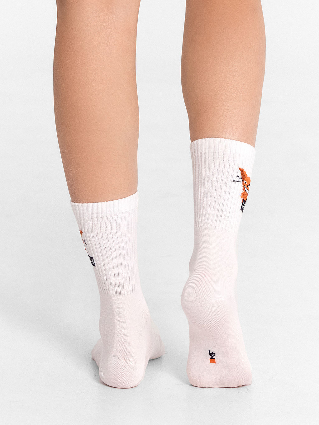 Цена за 5 пар! Носки женские высокие белые с узором в виде котика и надписью "Серада" белый 217K-2666