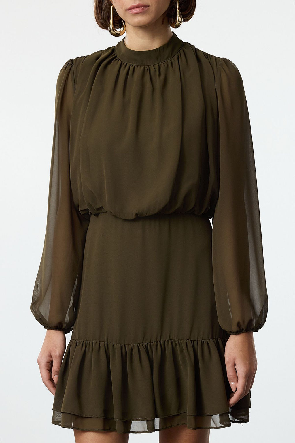TRENDYOLMILLA Mor Etegi Volanl? Mini Sifon Dokuma K?sl?k Elbise TWOAW24EL00592  фото 4
