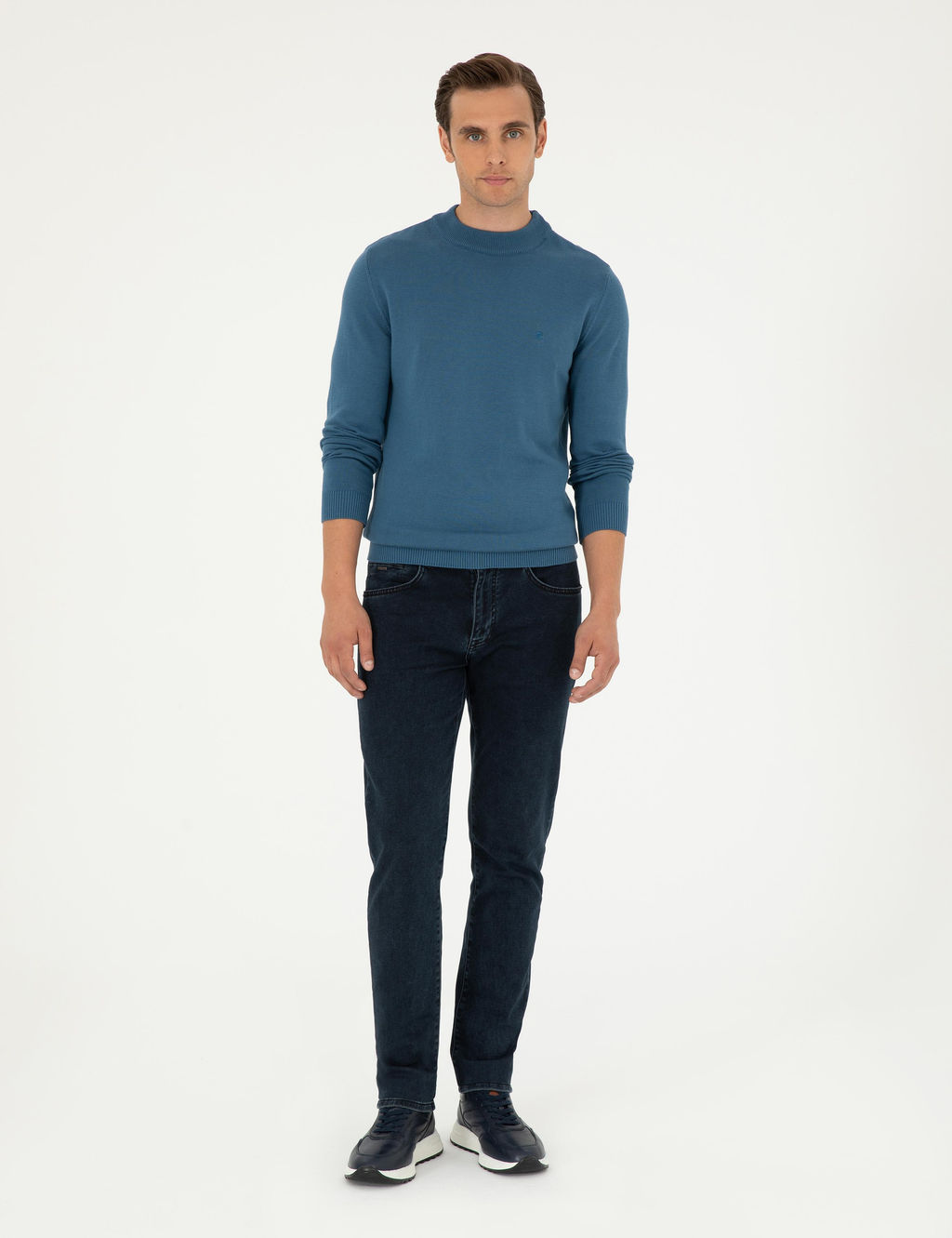 Kobalt Slim Fit Yar_m Bal_k__ Yaka Basic Triko Kazak - Pierre cardin фото 4