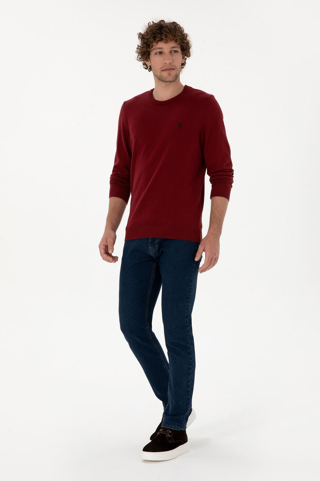 Erkek Slim Fit Bisiklet Yaka Bordo Basic Kazak - U.s. polo assn фото 4