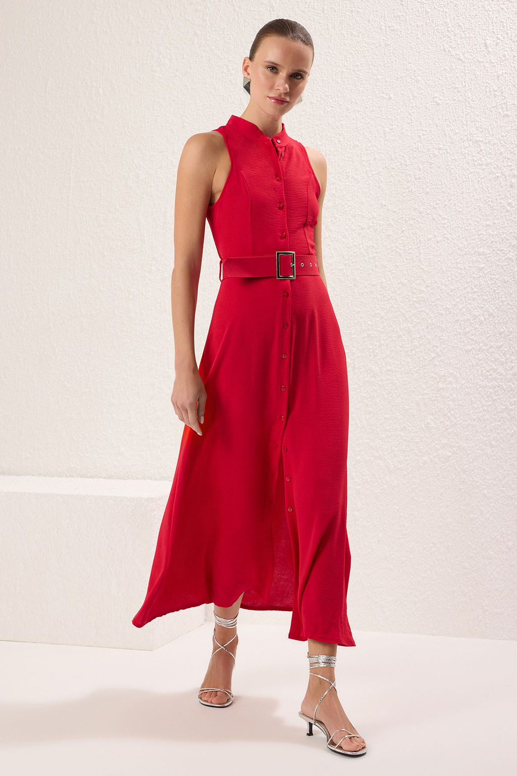 TRENDYOLMILLA Mint Kemerli Midi Dokuma Gomlek Elbise TWOSS23EL01628  фото 2