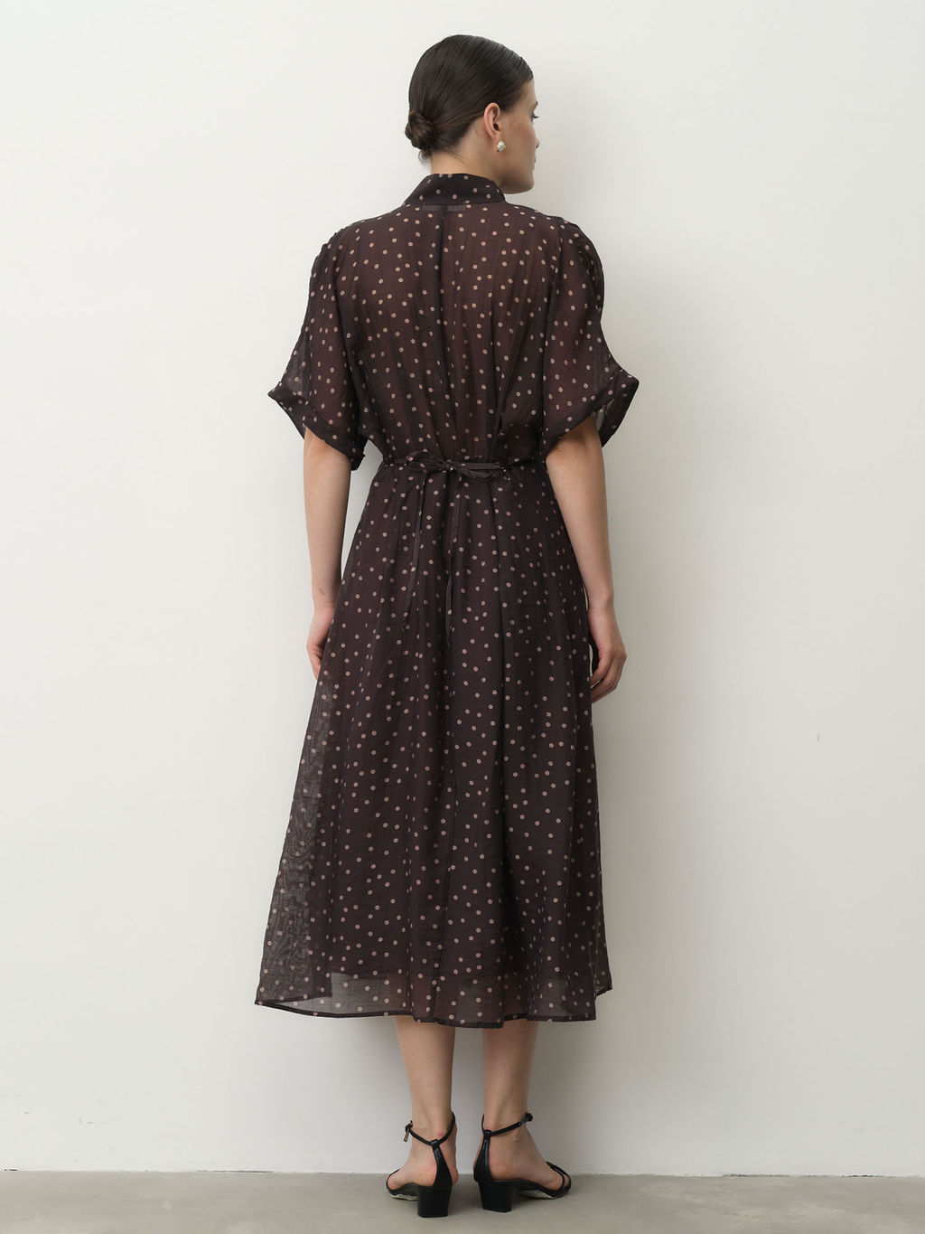 Платье из тенселя 90501 черное в горошек