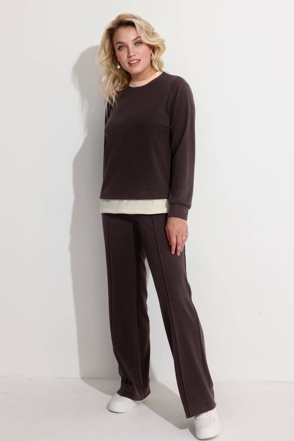 Блузка женская 4324/02/Коричневый, молочный