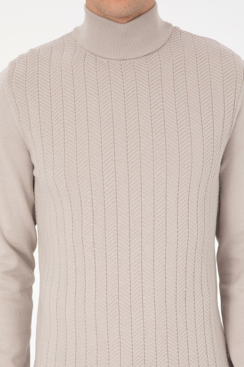 Erkek Slim Fit Yar_m Bal_k__ Yaka Ta_ Kazak