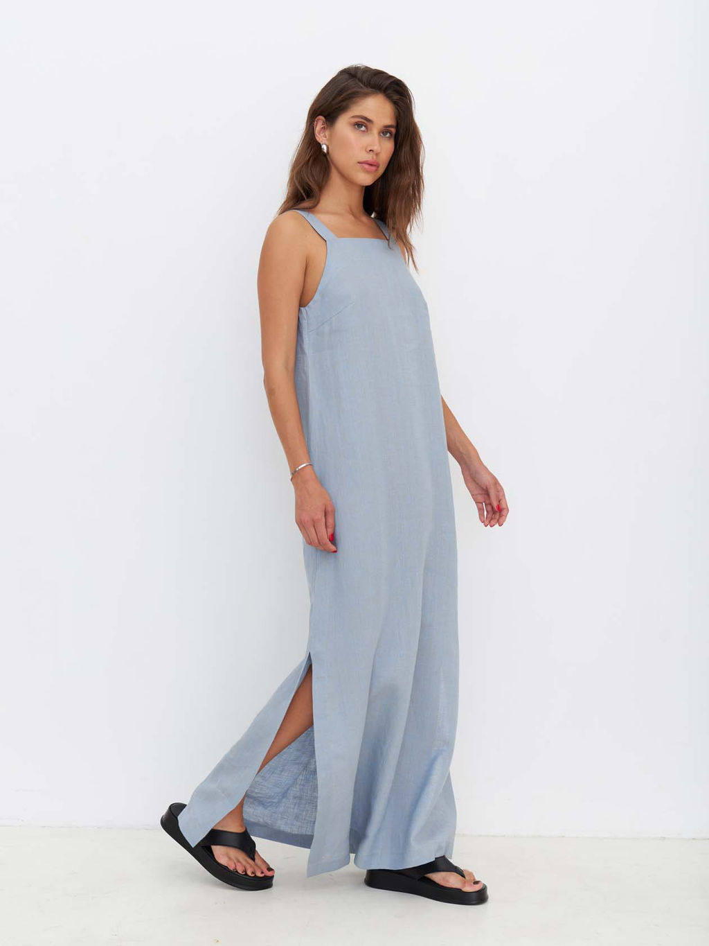 Сарафан длинный D010 1_LBMG/Светло-голубой меланж